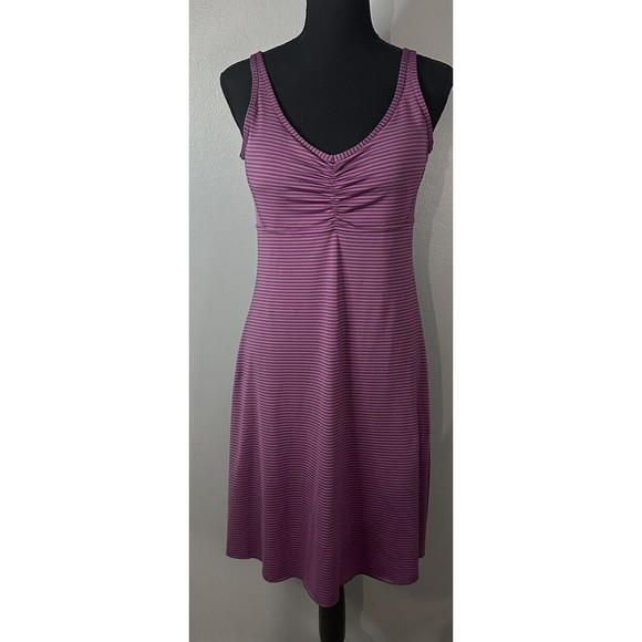 PrAna Medium Tank Dress Athletic Stretch Dress Purple & Gray Striped A-line - Picture 1 of 7
